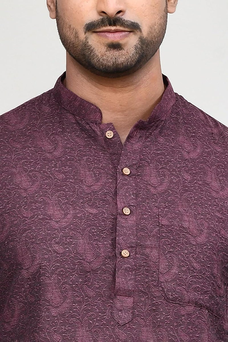 POLY2FAB Hathkargha Men’s Short Sleeve Kurta with All-Over Paisley Print, Mandarin Collar & Button Placket - Image 5